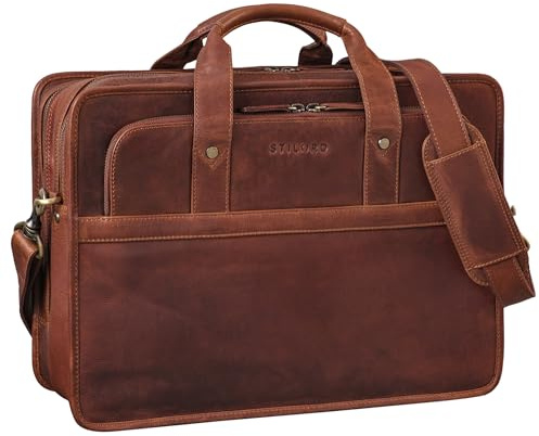 STILORD Paolo Geräumige Aktentasche Herren Leder Arbeitstasche 15,6 Zoll Laptoptasche für Männer Umhängetasche Groß Dokumententasche Große Lehrertasche echtes Rindsleder Farbe:Kara - Cognac