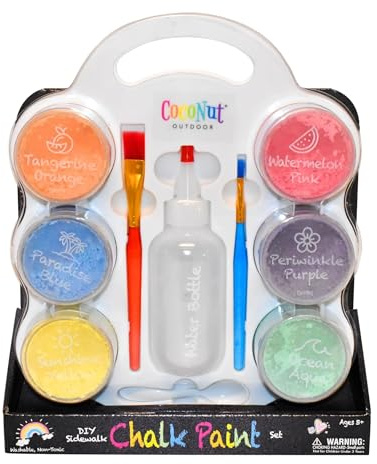 CocoNut Outdoor DIY Sidewalk Chalk Paint Set - Non-Toxic, Washable Powdered Chalk - Simply Mix in Water and Use a Paintbrush to Create Colorful Artwork on the Sidewalk or Chalkboard, For Kids Ages 5+
