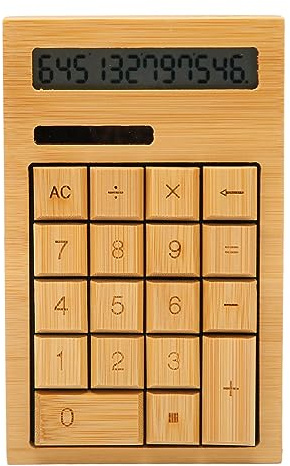 Bamboo Calculator with Large Buttons and 12 Digit Display | Carved Wooden Desktop Calculator, Solar and Battery Powered for Office, Home, and School
