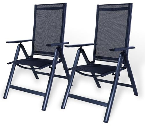 CCLIFE Gartenstühle Alu 2er Set,Gartenstuhl Hochlehner Klappbar, Balkonstühle 7-Fach Verstellbar bis 150kg Dunkelgrau, Modell:RelaxPro,CushHom