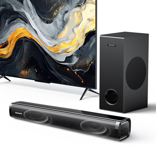 Sound Bar per TV con subwoofer PC Gaming 2.1CH MEVOSTO 2025 aggiornato TV Soundbar Deep Bass Computer Sound System BT 5.3/USB/HD-ARC/Ottico/AUX Bassi e alti regolabili - Home Theater