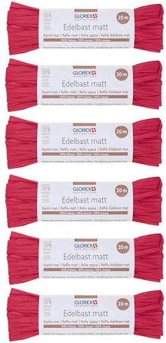 GLOREX 6 9400 505K - Raffia Edelbast, 6 Bündel je 20 m matter Bast, Pink - zum Basteln, zur Dekoration oder für Gestecke, Sträuße und andere floristische Arbeiten