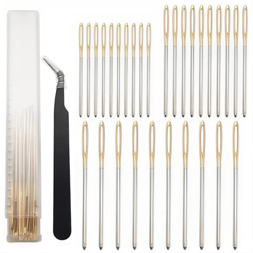 Stopfnadeln, Dujelixa Nähnadeln, Wollnadeln für Kreuzstich, Bandstickerei, Pullover, Goldschwanznadeln(10 Stück * 2,0 * 70 mm + 10 Stück * 2,0 * 60 mm + 10 Stück * 1,25 * 52 mm) + Ellbogenpinzette