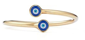 PERIMADE Bague ouverte en argent sterling 925 plaqué or 18 carats avec double œil bleu turc pour femme, bijou d'amitié, cadeau d'anniversaire, maman, fille, meilleure amie, Argent sterling Émail