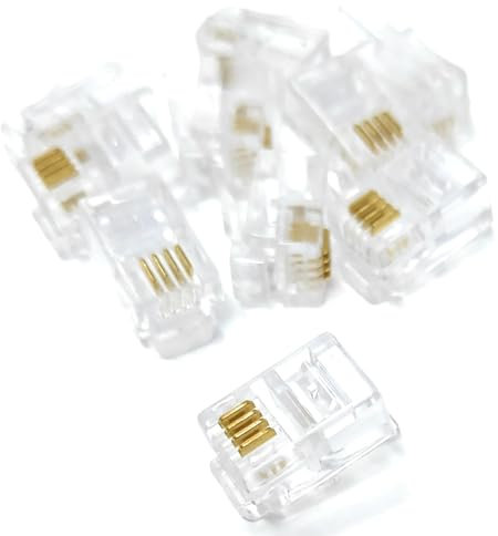 DRUT RJ10 4P4C Modular Crimps, 4P4C Plug Ends Cable Connectors, 10 Pieces, for Telephone Handset Cables, Leads 4-Pin Adapters