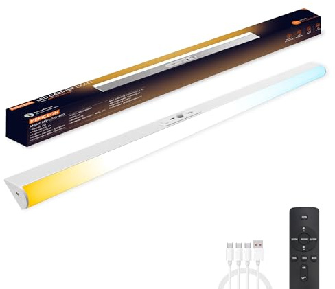 MEKKLEON Réglette LED pour meuble de cuisine avec télécommande, lampe de rangement LED rechargeable et sans fil pour placard (Argent-1PACK, 60CM)