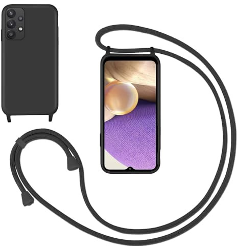 GoodcAcy Silikon Handykette Handyhülle für Samsung Galaxy A72,Smartphone Necklace Hülle mit Band Schutzhülle mit Kette zum umhängen Halskette Flüssig Silikon Case für Samsung Galaxy A72,Schwarz