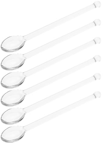 COSMEVIVI 6Er Set Glaslöffel Transparent Mini Rührlöffel Für Kaffee Tee Cocktail Dessert 5.51In Elegante Cocktail-Rührstäbchen Für Home Party Bar