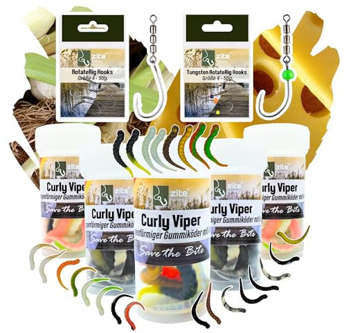 Zite Fishing Curly Viper UL Gummiköder Forelle Starterset - Gummi Forellenköder 6,5cm Rotierend – Ultra Light Angelköder Knoblauch & Käse mit Rotations-Haken