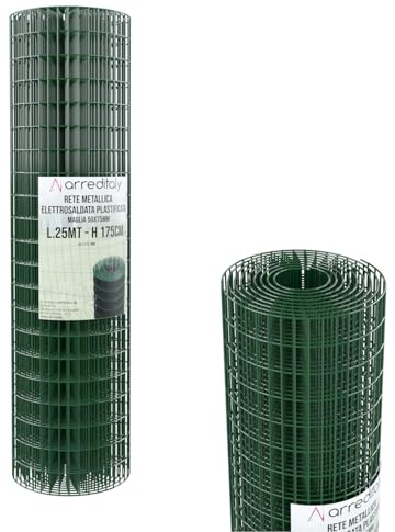 Rotolo Rete Metallica Plastificata Zincata Da 25 m Elettrosaldata Rigida Ideale per Recinzione Giardino Orto Spazi Esterni (175 Cm)