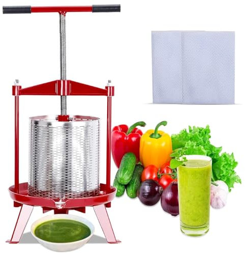 LIULIQ Pressoir Manuel À Vin De Fruits, Capacité De 3,69 Gal/14 L, Presse À Vin en Acier Inoxydable avec Sac Filtrant, Épaisseur De Plateau De 0,2/5 Mm pour Le Vin Et l'huile d'olive