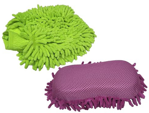 Auto Waschschwamm & Auto Waschhandschuh | Microfaser Autopflege 2er Set | Lackschonend & saugstark