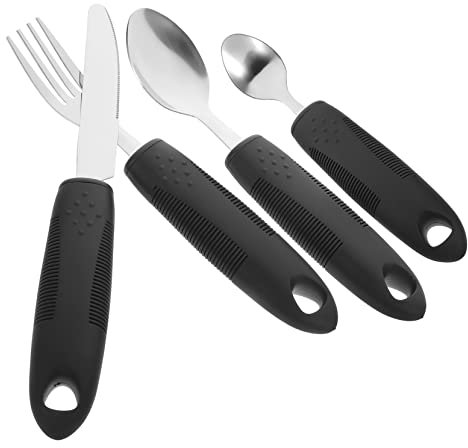 TOVINANNA 1ensemble Set De Couverts Adaptatifs Anti-dérapants Inoxydable Pour Personnes Âgées Et Handicapées Ergonomiques Pour Faciliter Alimentation