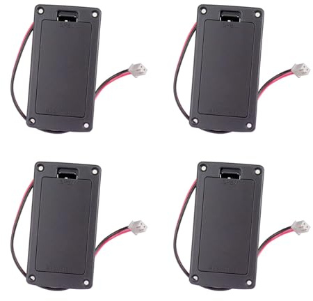 Remingtape Lot de 4 supports plats 9 V pour guitare - Micro actif - Compartiment à piles - Boîte de rangement pour batterie - Pour guitares électriques et basses