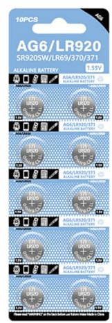 Fazvncv Lot de 10 piles bouton alcalines AG6 1,55 V 32 mAh SR920SW SR69 SR921 LR920SW 280-31 V371 pour montre jouet