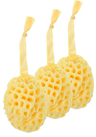 HAKIDZEL 3 Stück-pack Wabenförmige Peeling Duschschwämme Superweich mit Aufhängeöse Wiederverwendbar Hautreinigung Badezubehör für Dusche und Reisen Zufällige Farbe