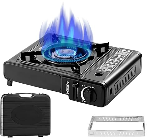 Réchaud à gaz de camping avec mallette robuste et de cuisson à gaz, réchaud à gaz pour cartouches de gaz, pour barbecue en plein air, pique-nique