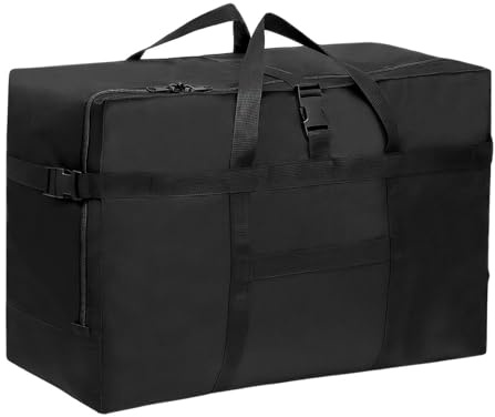 Borsa da Viaggio Pieghevole Extra Grande, Grande Capacità Borsa da Viaggio Duffel, Leggera e Impermeabile Sopra i Bagagli, per Compagnia Aerea, Viaggi, Campeggio, Traslochi, 60 * 30 * 42cm, Nero