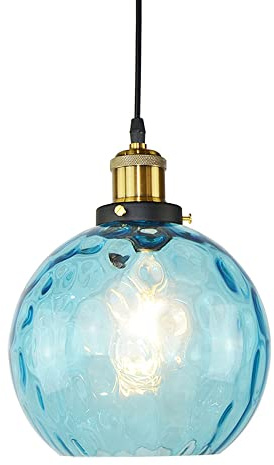 Lámpara Colgante de Techo con Forma de Globo, Pantalla de Vidrio Martillado Azul, lámparas de Isla de Cocina Individuales, lámparas de Noche para Comedor, Dormitorio, luminarias suspendidas E27