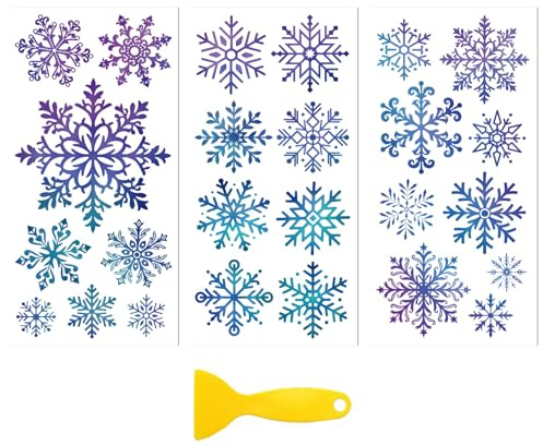 Peacoblue UV DTF Möbel Transferfolie,Schneeflocken Dekorfolie DIY Deko | 3er Set UV DTF Transfersticker 15x30cm, Wasserfeste Dekorfolie für Möbel, Schubladen, Holz, Glas und Keramik