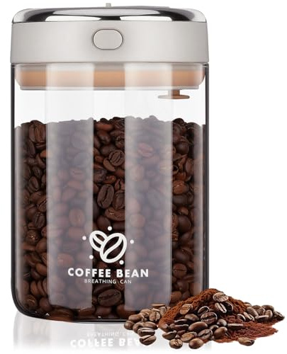 Fentar 1100ml Recipiente Café Hermetico con Válvula de CO2 Unidireccional, Tarros de Cristal con Tapa Hermética con Rastreador de Fecha, Botes de Cristal con Tapa para Azúcar Té Nuez