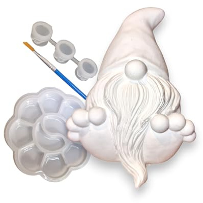 Paint Your Own Pottery Gnome Kit, Plaster of Paris, 7.7 x 8.8 cm, 3 Colours with Brush, Arts and Crafts Set, Ready to Paint Pottery, Gnome Gifts, Gnomes Figurine, Handmade, Group Activity