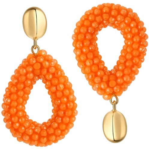 Ohrringe Groß Hängend mit Orangen Kristallperlen - Handgefertigte Hängende Ohrringe im Style, Hypoallergener Damen Schmuck für besondere Anlässe
