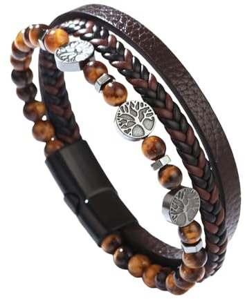 HUIANGLIYG Leder-Wickelarmbänder Mit Lebensbaum-Motiv Für Damen Und Herren, Mehrlagig, Geflochten, Naturstein, Lederarmbänder, Unisex, Mit Magnetverschluss, Schmuckgeschenk