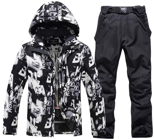 Vhersily Chaqueta de esquí para hombre y pantalones, conjunto de chaquetas de invierno para mujer, pantalones de esquí y abrigo impermeables, trajes de nieve de snowboard clásico, entretiempo, cómodo