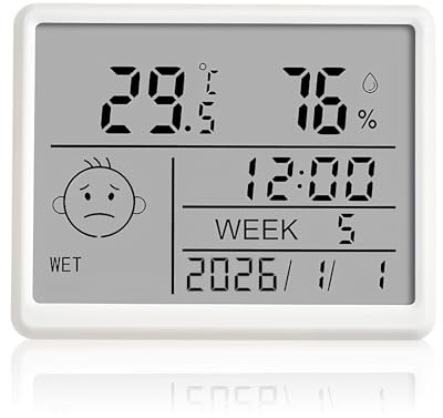 Colexy Despertador Digital, Pequeña Pantalla LCD con Fecha, Día de la Semana, Temperatura y Humedad, 12/24H & ℃/℉, Magnético, Reloj Despertador a Pilas para Hogar, Oficina, Escuela y Viajes