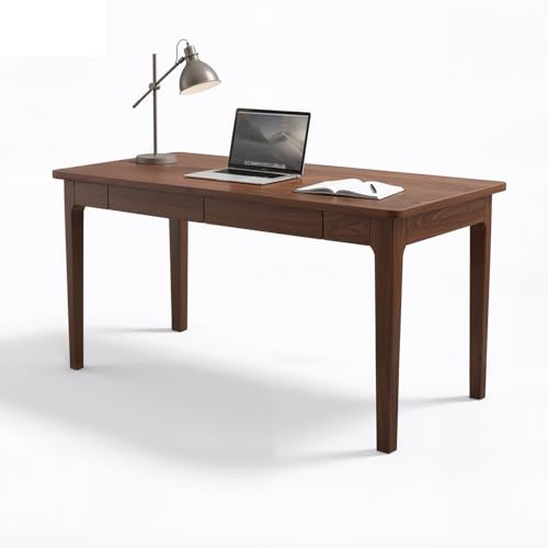 LAITEGOG Escritorio de Estilo Mid Century, de Madera Maciza con cajones, Ideal for Espacios pequeños, Dormitorio o Estudio. Fácil Montaje.(Walnut,39.4inch)