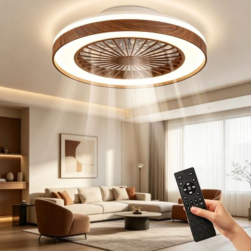 Ventilador de Techo con Luz, Lampara Ventilador Techo Regulable con Mando a Distancia, 6 Velocidades/Ultrasilencioso/Temporizador/Memoria, Plafon LED para Dormitorio Cocina Salon Comedor- Ø48CM