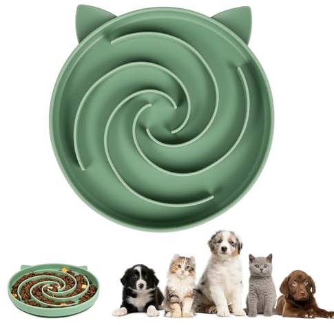 Alaoo Ciotola Anti Ingozzamento, 1pcs Ciotola in Silicone per Slow Food, Con Base Antiscivolo, Ciotola Interattiva per Mangiare lentamente, Adatto a Gatti e Cani di Piccola Taglia(Verde Militare)