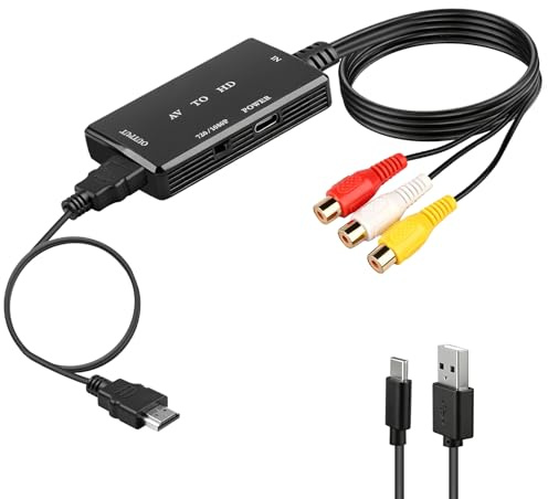 Xeruu RCA to HDMI Converter,AV to HDMI Adapter with USB Power Cable,720P/1080P Output Video Audio Adapter for VHS VCR DVD Players, PS2 PS3 Xbox Wii & STB to Modern HDTV Monitor Projector