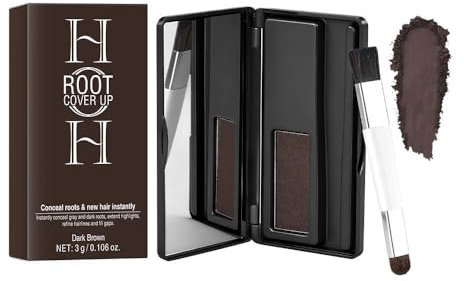 Root Cover Up Powder For Hairline & Eyebrows - Dual-Ended Brush With Built-In Mirror Quick Temporary Hair Root Concealer (#2 Dark Brown)