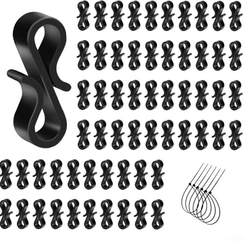 Lot de 120 crochets en S pour l'extérieur avec matériau plastique résistant aux intempéries et clips d'installation pour une installation sûre de guirlandes lumineuses et pour les luminaires