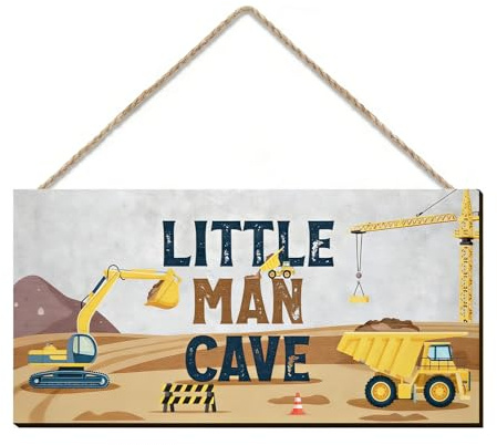 Wasise Digger Wall Art - Digger Bedroom Accessories, Man Cave Decor, Diggers Wall Stickers For Bedrooms, Man Cave Decor Construction Theme Hanging Sign,Little Man Cave Sign for Studio Office Game Room