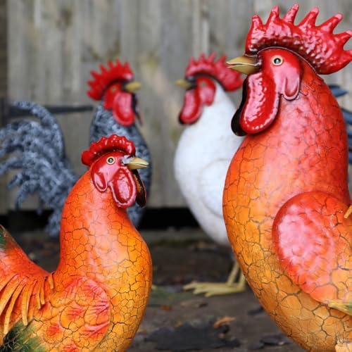 Betley Butterfly Metal Hen Garden Ornaments, Metal Farmyard Chicken Garden Decor, Outdoor Lawn Patio Farmhouse Sculpture Gift 32cm x 16cm x 24cm