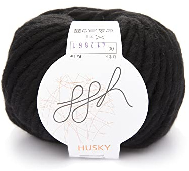 ggh Husky | Schurwolle Mischung | 50g Wolle zum Stricken oder Häkeln | Dicke Wolle | Farbe 001 - Schwarz