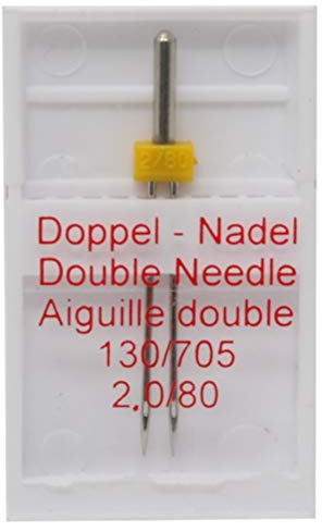 Zwillingsnadel/Doppelnadel - 2.0/80 - mit Flachkolben, für Stretch- und Jersey-Stoffe sowie Feinstrick und Maschenware für Haushaltsnähmaschinen