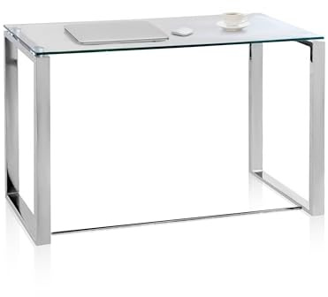 Adec Group Benetto, Mesa de Cristal para Estudio, Escritorio, Despacho o Oficina, Acabado en Cristal y Cromo, Medidas: 100 cm (Ancho) x 74 cm (Alto) x 50 cm (Fondo)
