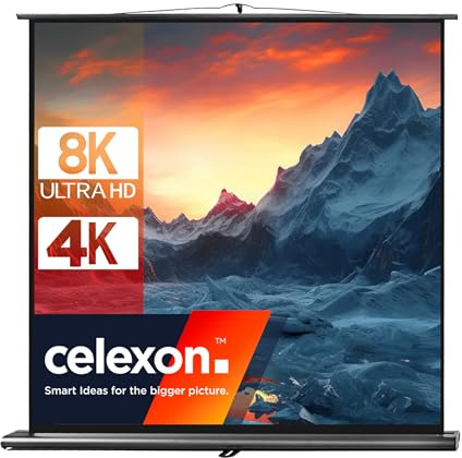 celexon Ultramobil Pro Pull-Up-Leinwand 95 | 180x180 cm 1:1 | transportable 8K, Full-HD Beamer-Leinwand zum blitzschnellen Ausziehen & Aufstellen | inkl. Tragegriff + Teleskopstange