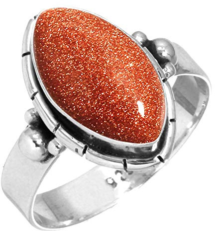 Jeweloporium Bague en or brun et argent avec pierre de soleil, taille 52, bague en argent sterling 925 pour femme, bijou bohème avec pierres précieuses marquise