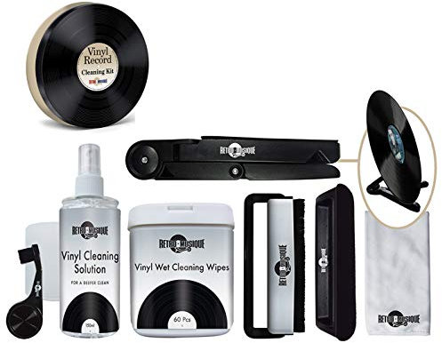 Retro Musique Kit completo per la pulizia dei dischi in vinile, spazzola antistatica in fibra di carbonio, spazzola in microfibra, spazzola per stilo e altro ...