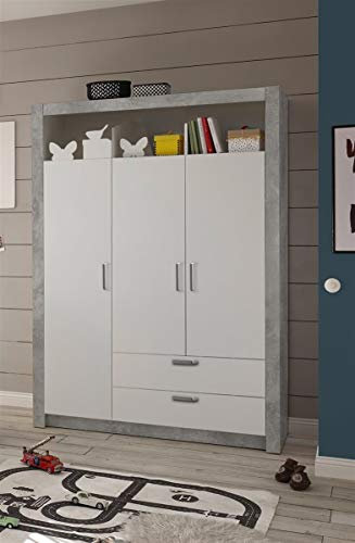 möbelando Schrank Kinderkleiderschrank Kinderzimmer Kleiderschrank Timo I Beton/Weiß