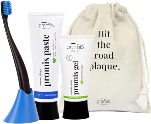 promis® kit per la cura dei denti e una protezione ottimale contro placca e tartaro | spazzolino sostenibile | dentifricio naturale antiplacca & gel dentale (black ocean)