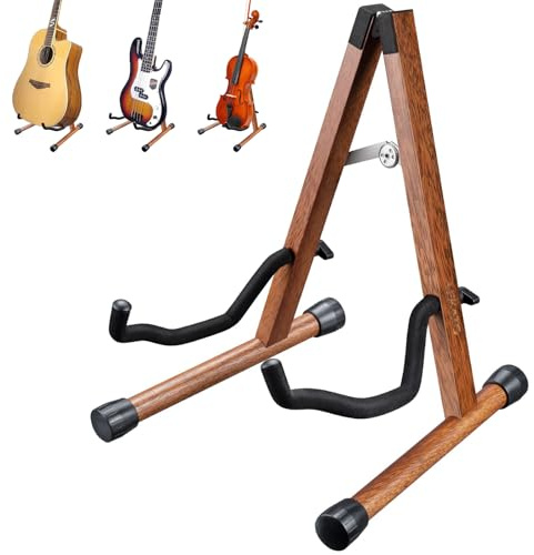 LEKATO Wood Guitar Stand - Padded Foam A-Frame Folding Stand for Acoustic, Electric, Bass, Banjo, Mandolin