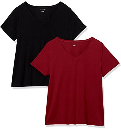 Amazon Essentials T-Shirt a Maniche Corte con Scollo a V, Taglie Forti Donna, Confezioni Multiple