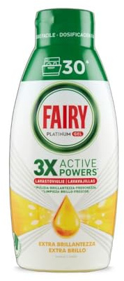 Fairy Geschirrspülmittel, flüssiges Gel, 30 Waschgänge, Platinum Freschezza Zitrusata, verleiht der Spülmaschine extra Glanz, kombiniert Reinigung Glanz und Frische