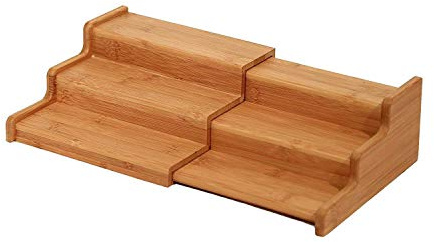 RSTYS 3 Tier Bamboo Spice Rack,Expandable Display Shelf,Countertop Storage Rack Desktop Spice Holder Cabinet Spice Organizer Shelves for Home Kitchen